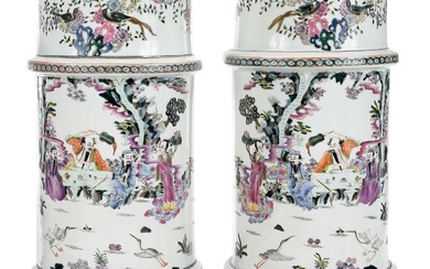 Pair of Chinese Porcelain Bamboo Vases with Stands