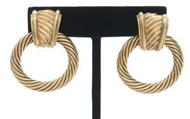 Pair of David Yurman 14kt Gold Cable Earrings