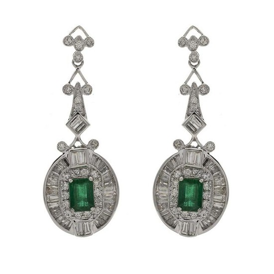 Pair of Emerald And Diamond Earrings