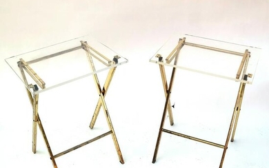 Pair of Lucite & Gilt Metal Folding Tables