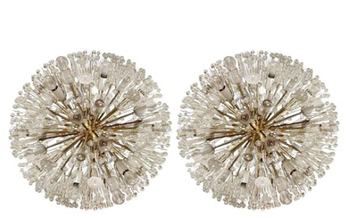 Pair of Mid-Century Modern Austrian Circular Chandeliers, Brass and Glass, 1960s