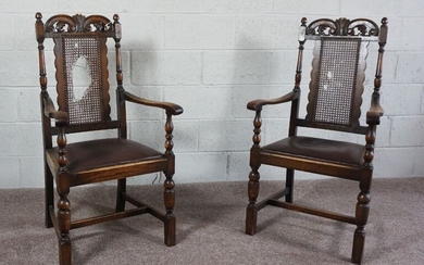 Pair of Oak & Bergere Carver Chairs, Circa Early 20th Century, 112cm high (2)Condition reportOld