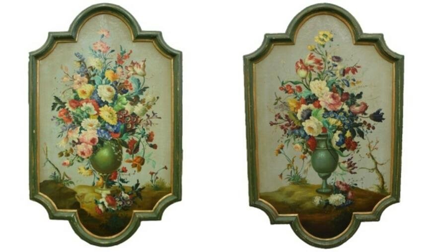 Pair of Oil on Canvas Floral Still Lifes