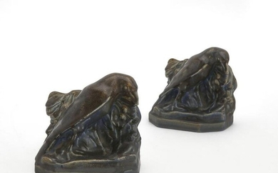 Pair of Rookwood pottery Rook bookends, Mcdonald