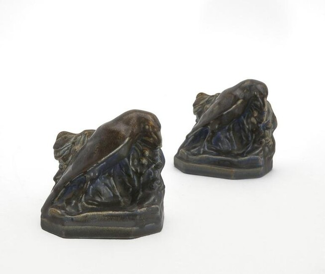 Pair of Rookwood pottery Rook bookends, Mcdonald