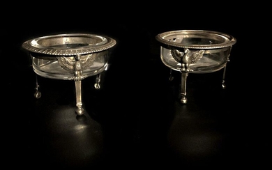 Pair of SALERONS in chased silver with an eagle decoration,...