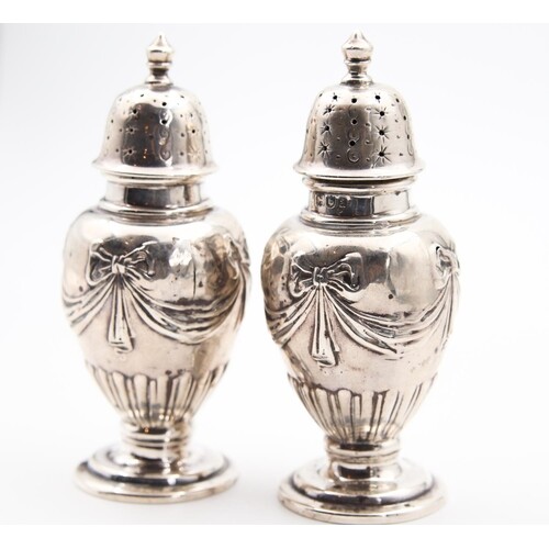 Pair of Salt and Pepper Pots Solid Silver Swag Motif Decorat...
