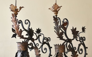 Pair of Stunning Rare Italian Iron Candle Appliqués Wall Sconces.- Iron (wrought) - First half 18th century
