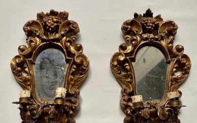 Pair of Venetian Mirror Applique (2) - Golden wood - Early 19th century