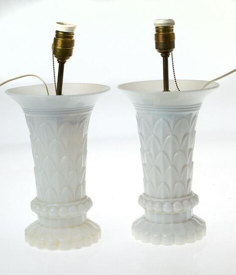 Pair of white opaline lamps