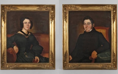 Paire de grands portraits français Portrait peint probablement d'un couple, la dame porte une robe...