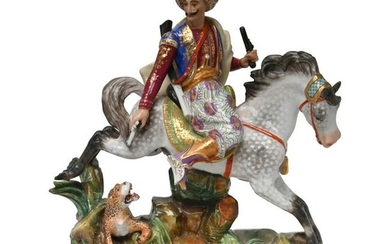Paris Porcelain Figural Group of a Man on Horse Back