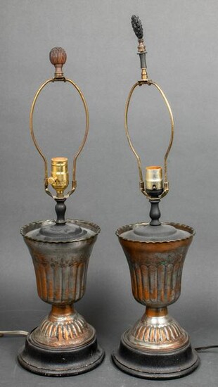 Persian Silvered Copper Urn Table Lamps, Pair