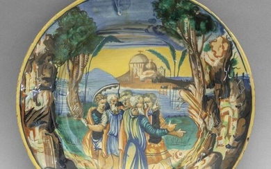 Piatto istoriato in ceramica policroma, Umbria