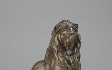 Pierre-Louis ROUILLARD (1820-1881) Lion assis Bronze à patine brun clair. Signé P. Rouillard sur la...