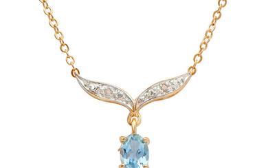 Plated 18KT Yellow Gold 2.65ct Blue Topaz and Diamond Pendant...