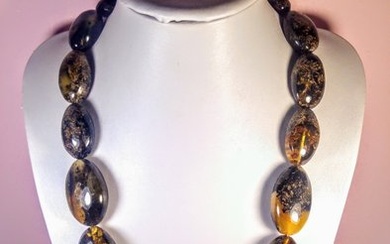 Polished - Amber - Massive Dark colour with Floral inclusions - Baltic Amber necklace - 70 cm - 5 cm