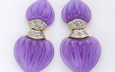 Pr. Lavender jadeite, 14K gold & diamond earrings.