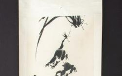Qi Baishi (Chinese, 1864-1957) ink on scroll paper painting depicting six frogs, signed in