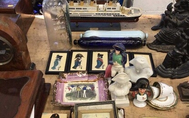 Quantity of Napoleon items, including a Staffordshire figure and other ceramics, pictures, etc, together with a Sunderland lustre plaque with sailors, a model of the Titanic and other nautical item...