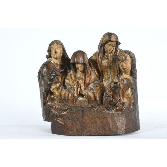 RARE GROUP in polychrome and gilded wood representing...