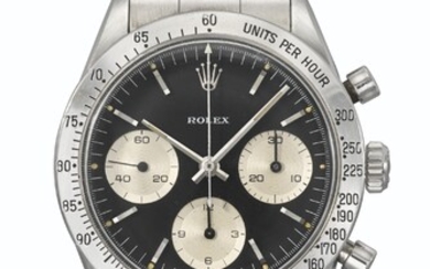 ROLEX. A VERY RARE AND EARLY STAINLESS STEEL CHRONOGRAPH WRISTWATCH WITH BRACELET AND 'SOLO' DIAL