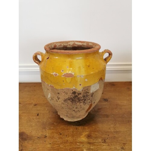 Rare 19th C. glazed terracotta Confit pot {28 cm H x 28 cm D...