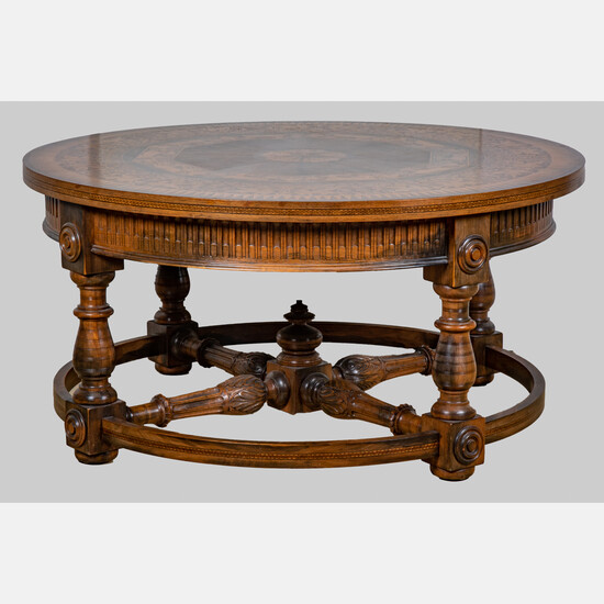 Regency Style Fruitwood, Mahogany and Rosewood Marquetry Inlay Center Table