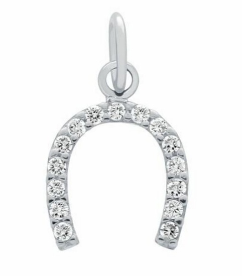 Rhodium Plated 925 Sterling Silver 9mm Horseshoe Pendant with Austrian Crystals