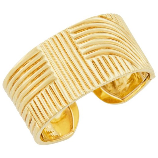 Ridged Gold Cuff Bangle Bracelet