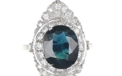 Ring - 18 kt. White gold - 0.75 tw. Diamond (Natural) - Sapphire