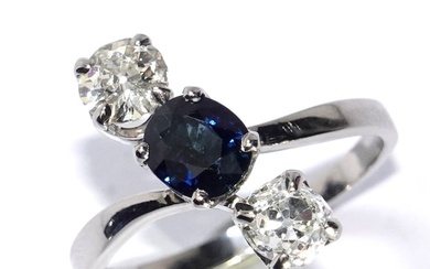 Ring - 18 kt. White gold - 1.95 tw. Diamond (Natural) - Sapphire
