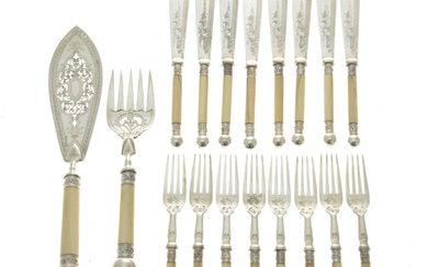 Roberts & Belk Silver Plated Fish Flatware, Sheffield, England, Late 29th Century.