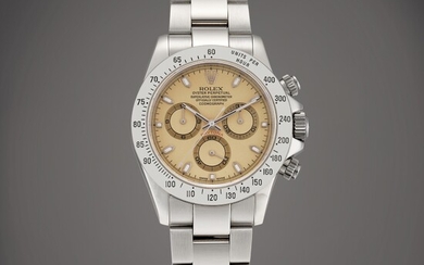 Rolex Cosmograph Daytona, Reference 116520 | A stainless steel chronograph wristwatch with tropical dial and bracelet, Circa 2000 | 勞力士 | Cosmograph Daytona 型號 116520 | 精鋼計時鏈帶腕錶，備棕式錶盤，約2000年製
