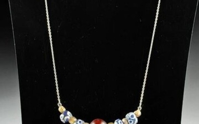 Roman Glass / Agate Bead Necklace + Earrings