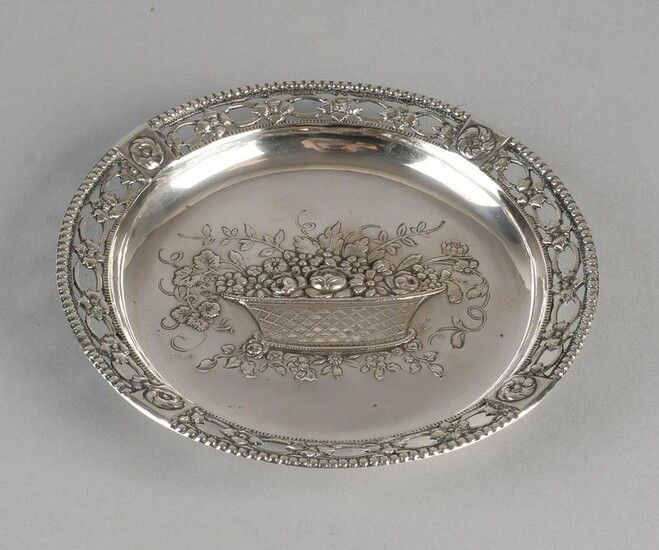 Round silver bowl, 800/000, with flower basket. With