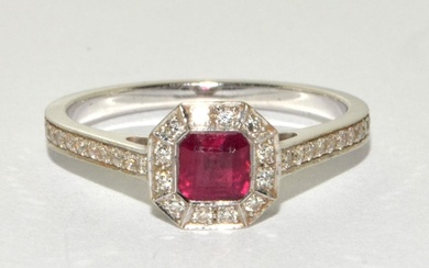 Ruby/Diamond 18ct white gold ring Size N, Boxed.