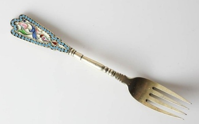Russian Raised Cloisonne Enamel Gilt Silver small fork