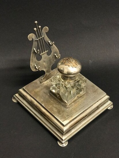 Russian Silver 84, Crystal and Gold Inkwell- Silver gold crystal - Russia - Early 20th century