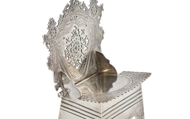 Russian silver salt cellar-throne in the neo-Russian style from the workshop of A. FULDA. Moscow 1895.