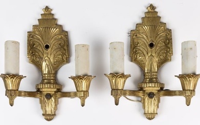 "S & A" CAST BRASS ART DECO PAIR OF ELECTRIC WALL SCONCES