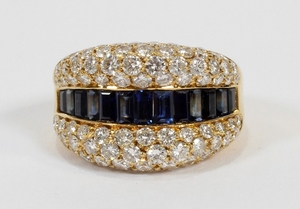SAPPHIRE AND DIAMOND 18 KT YELLOW GOLD RING SIZE 6.75 TW 13.3 GR.
