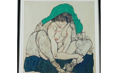 SCHIELE Egon (1890-1918). «Femme accroupie ». Impression jets d'encre sur toile d'après l'œuvre originale, Format...