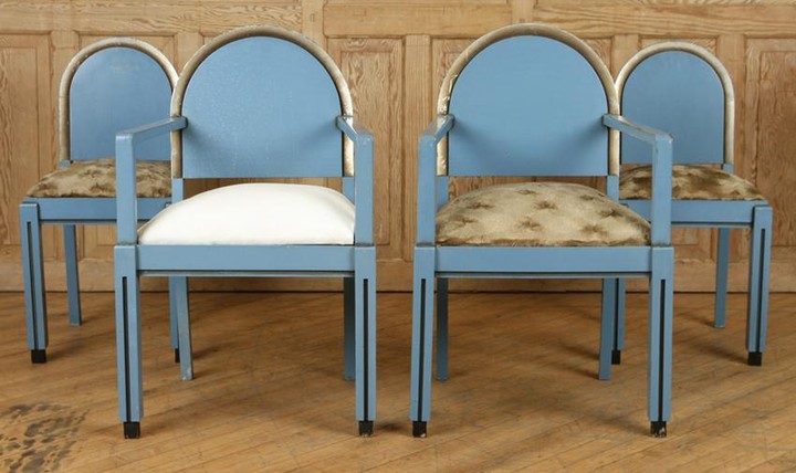 SET 4 PAINTED SILVERED ART DECO CHAIRS CIRCA 1940