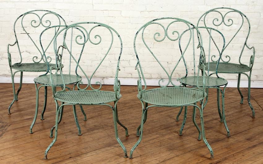 SET 6 FRENCH PAINTED IRON GARDEN CHAIRS C.1920