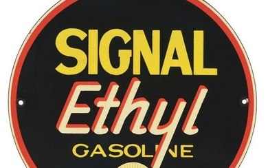 SIGNAL ETHYL GASOLINE PORCELAIN PUMP SIGN.