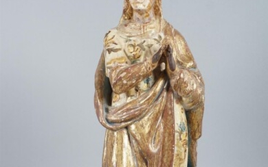 SPANISH COLONIAL POLYCHROME AND GILTWOOD FIGURE OF THE VIRGIN, 19TH CENTURY