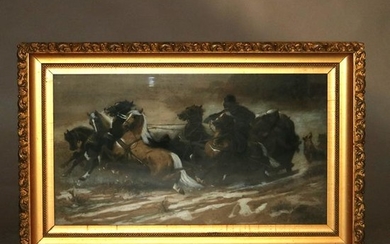 Schreyer Pastel Print of "Chased by Wolves" in Giltwood