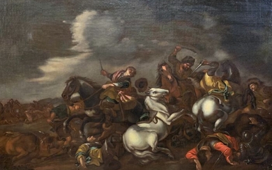 Scuola italiana del XVIII secolo, Marzio Masturzo, maniera di - Battaglia tra Cavallerie turche e cristiane