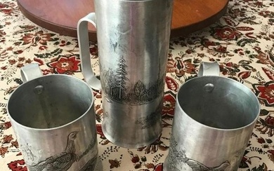 Set of Aluminum Hunting Pitcher, Steins